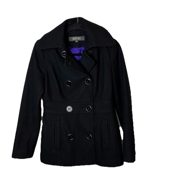 Kenneth Cole Reaction Women’s Size 2 Black Wool Blend Overcoat Pea Coat - Picture 1 of 7